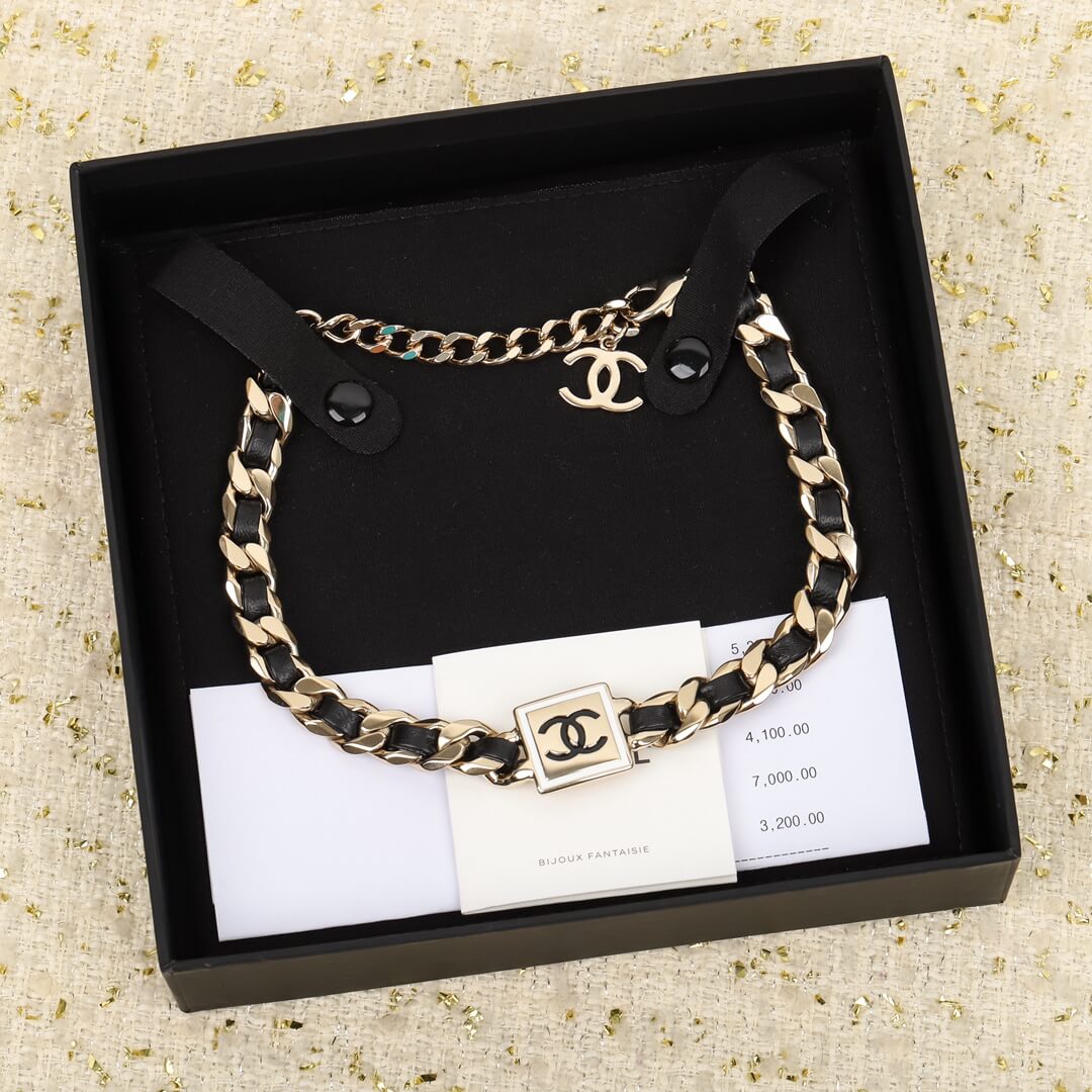 cha double c leather choker collar chain vintage xl13168a19