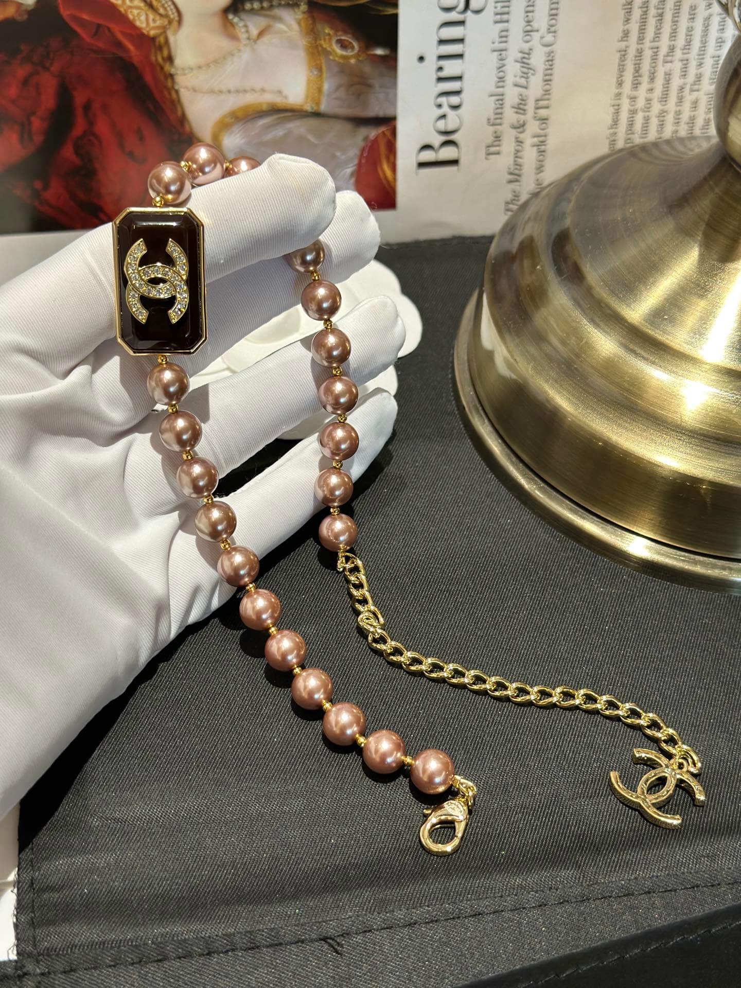 chanel 2023 new fashion versatile champagne square marble neckchain xlc23