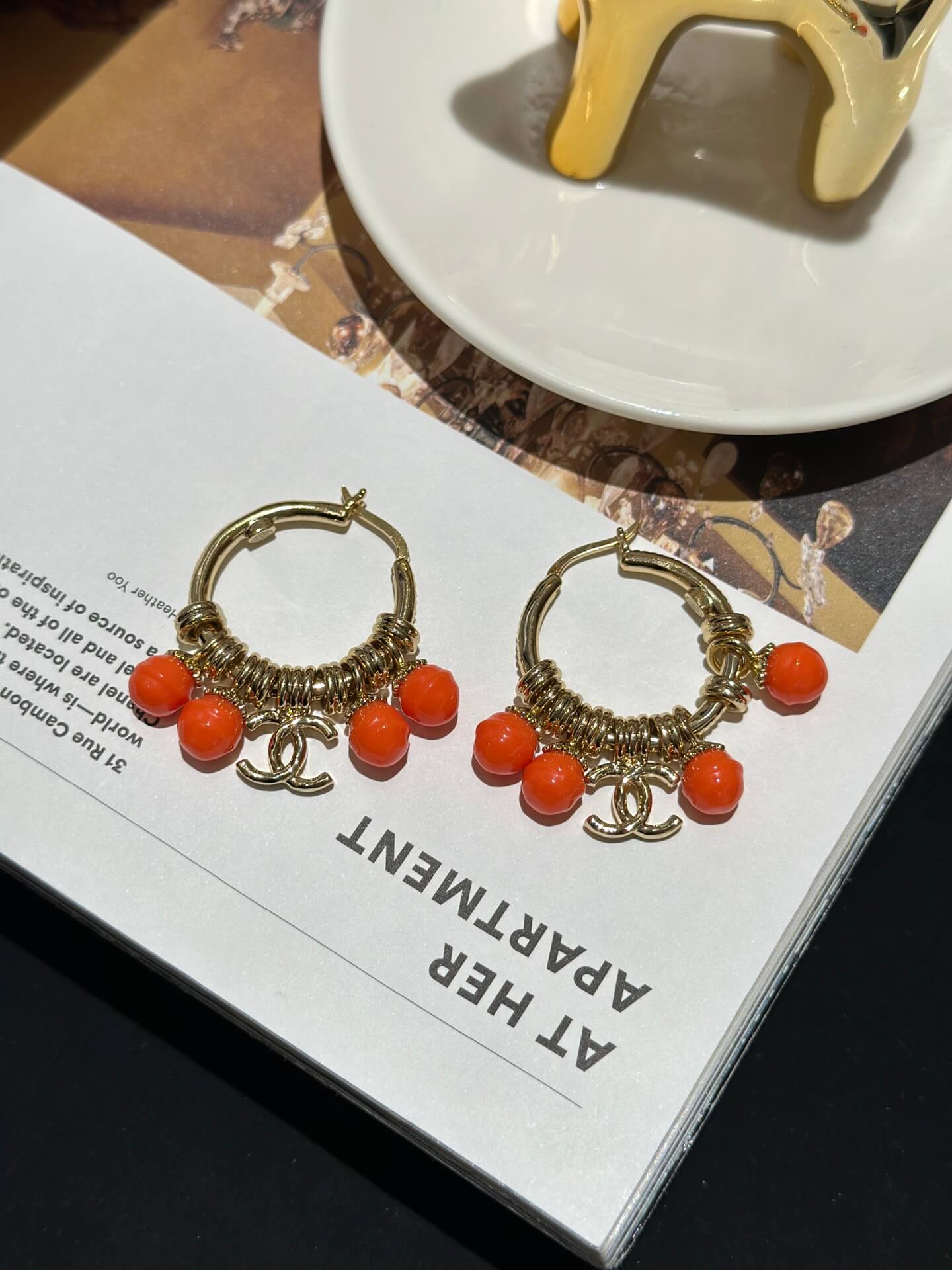 chanel chinese vintage fashion pendant gold ring earrings ehc24