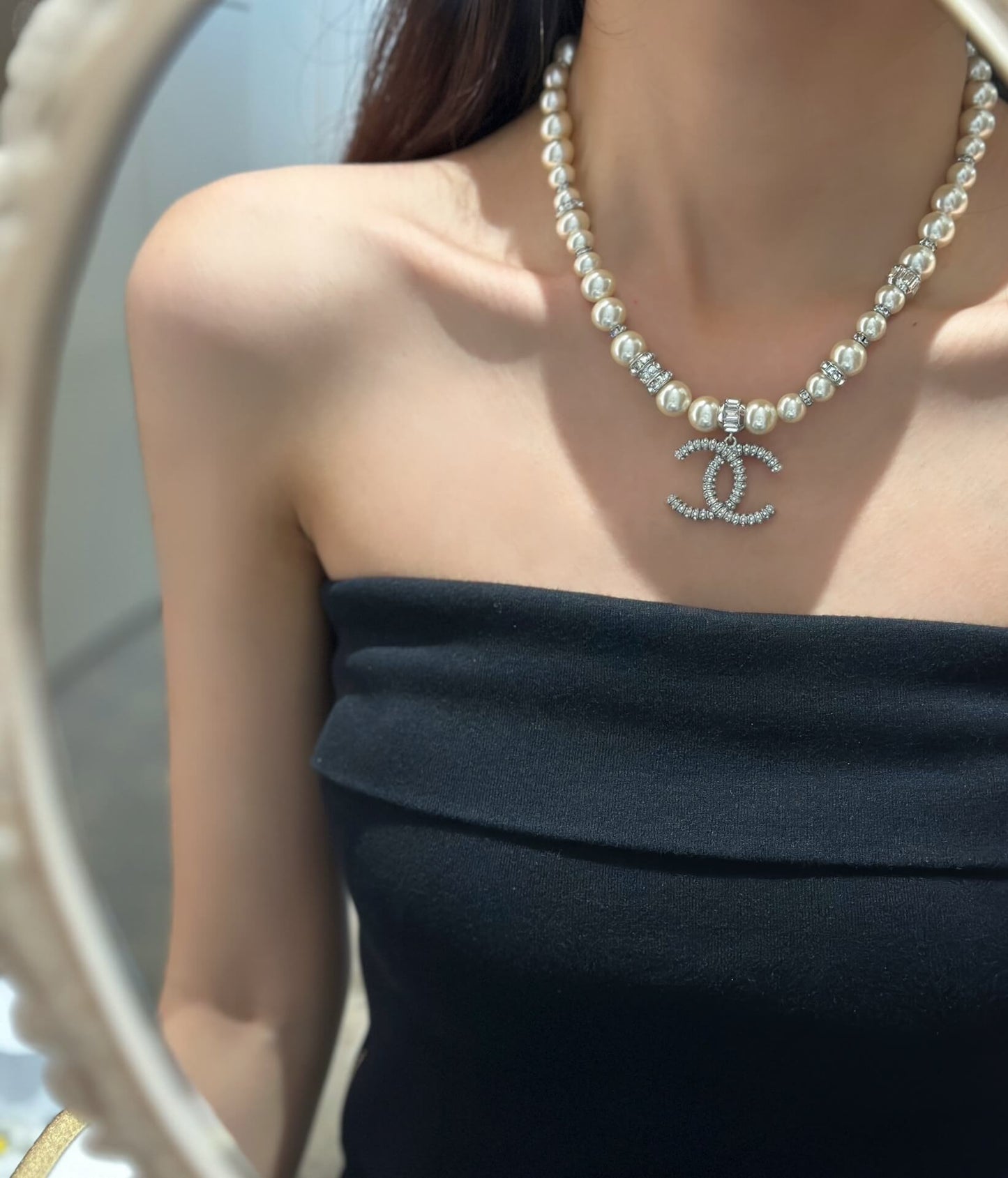 chanel fashion versatile double c pendant pearl necklace xlc24