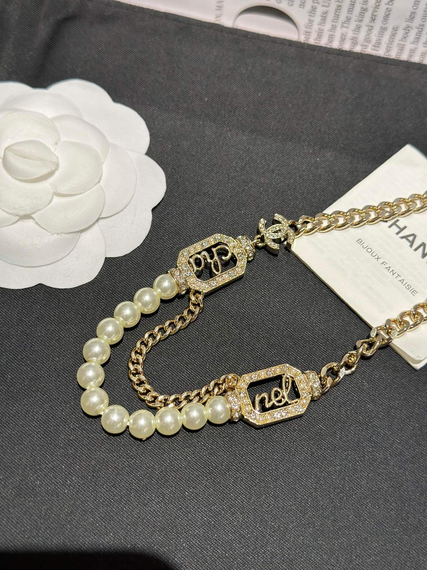 chanel premium fragrance pearl chain necklace xl10