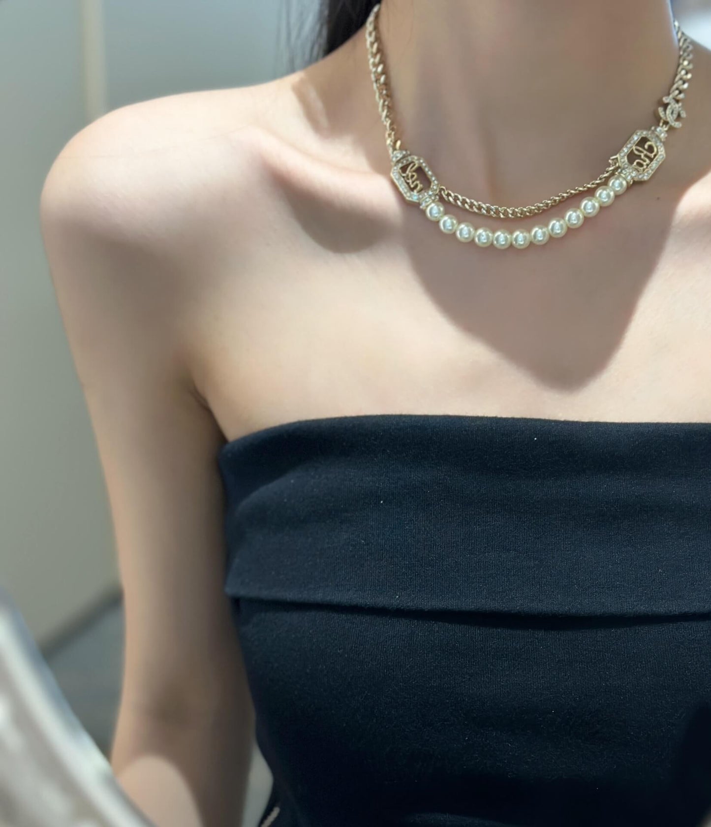 chanel premium fragrance pearl chain necklace xl10