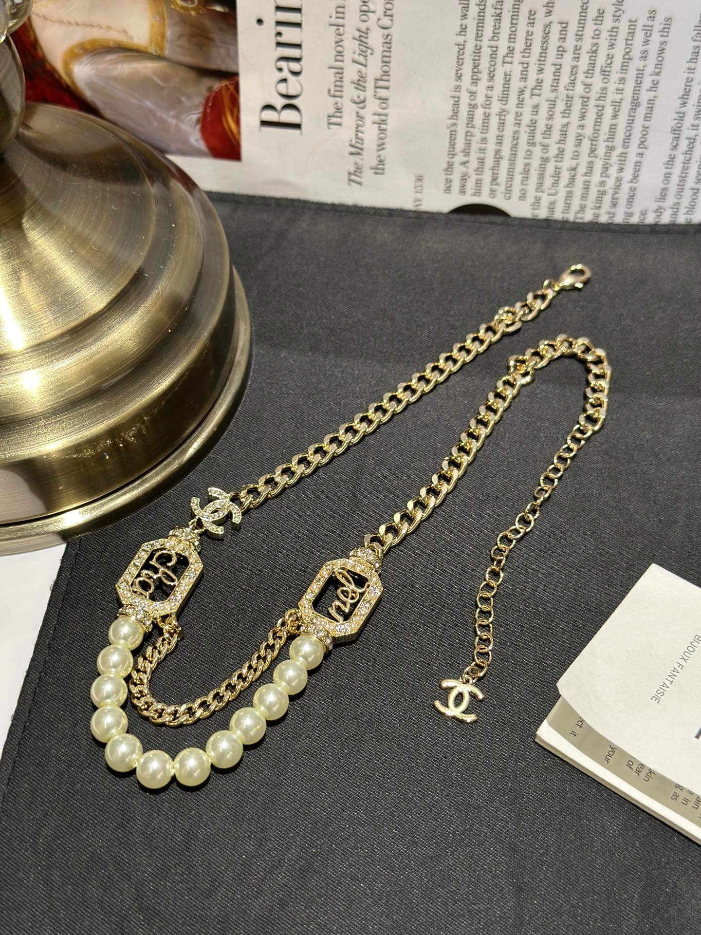 chanel premium fragrance pearl chain necklace xl10