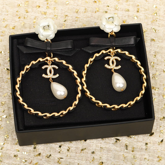 pop versatile 2024 new camellia water drop circle pearl earrings eha71