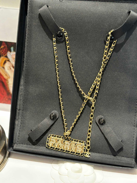 chanels new antique black leather woven necklace xlc4
