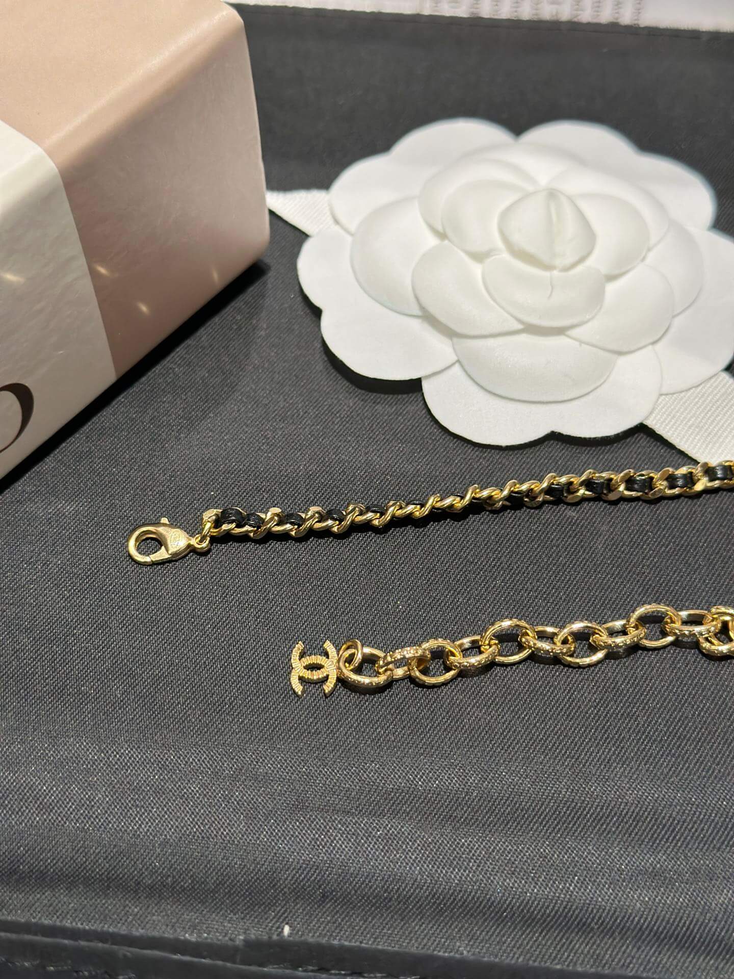chanels new antique black leather woven necklace xlc4