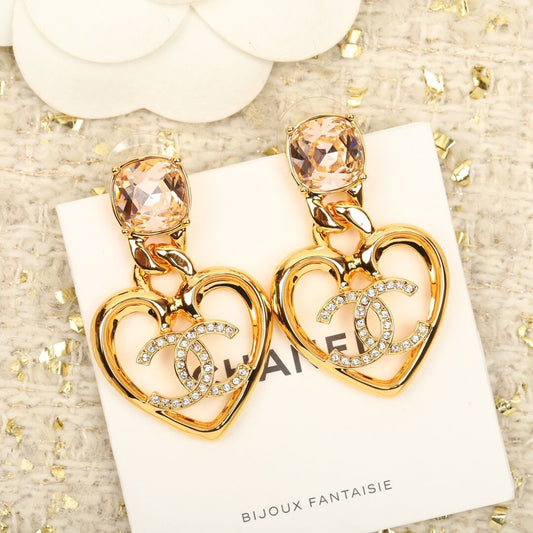 chanels new fashionable hollow heart diamond earrings eh13168a23