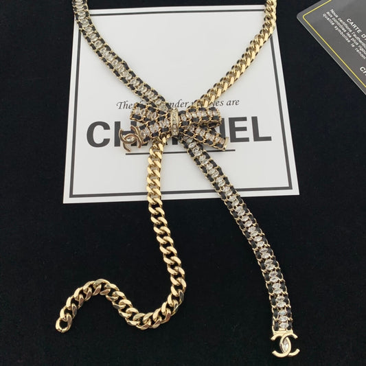 chanels new light luxury high grade bow tie wheat ear diamond necklace xl13168a12