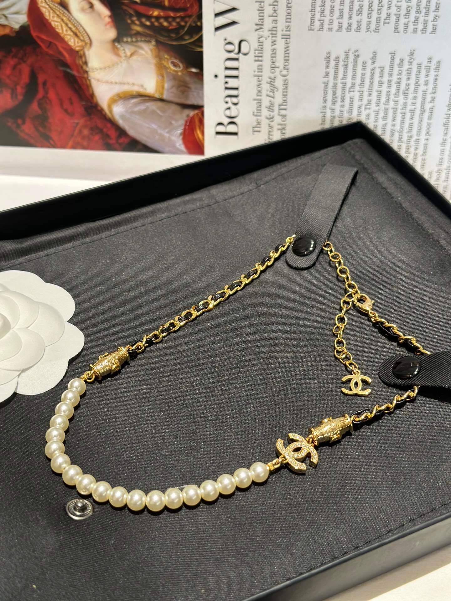 chanels new pearl chain double c full diamond sweet cool collar chain xl12