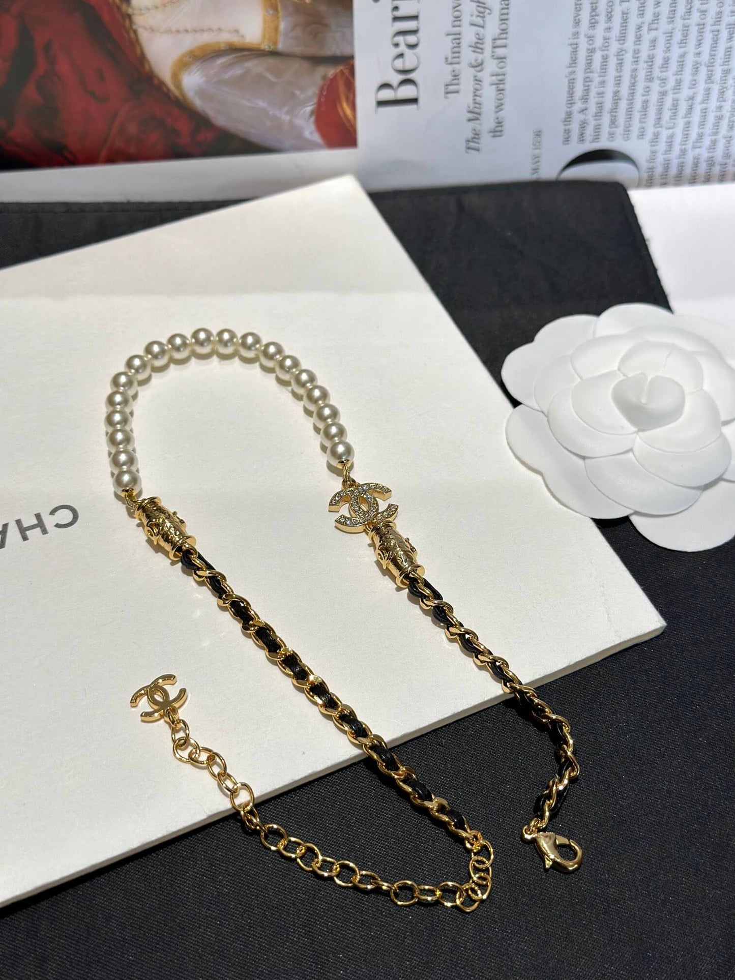 chanels new pearl chain double c full diamond sweet cool collar chain xl12