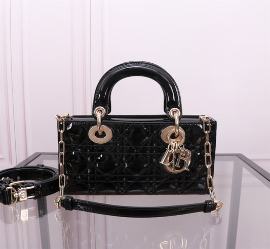 DIOR Small Lady D-Joy Bag Black Patent Cannage Calfskin M0613