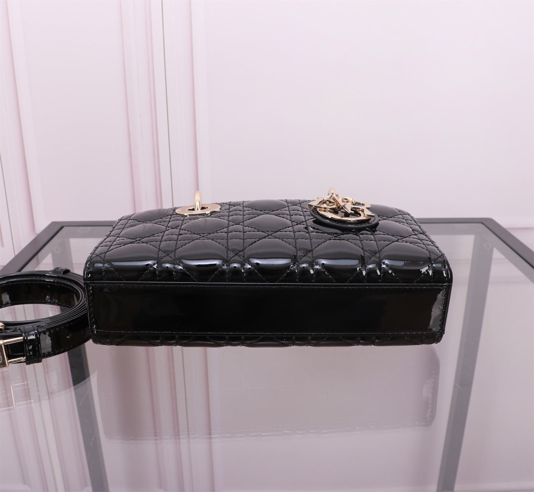 DIOR Small Lady D-Joy Bag Black Patent Cannage Calfskin M0613