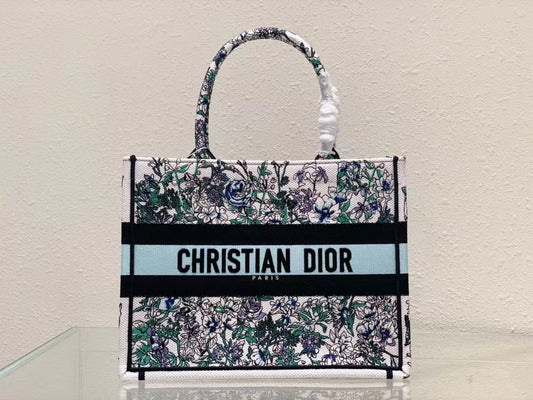 DO1286 Book Tote bag size 36.5cm 41.5cm Embroidery LOGO Handbag green blue flower