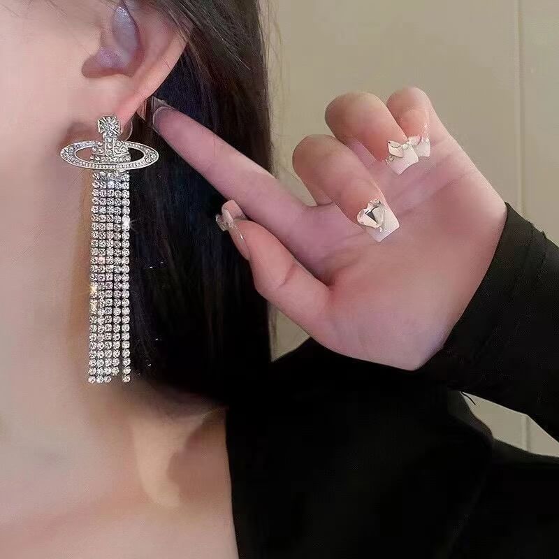 european and american full diamond saturn tassel long fashion trendy earrings eh13168a46
