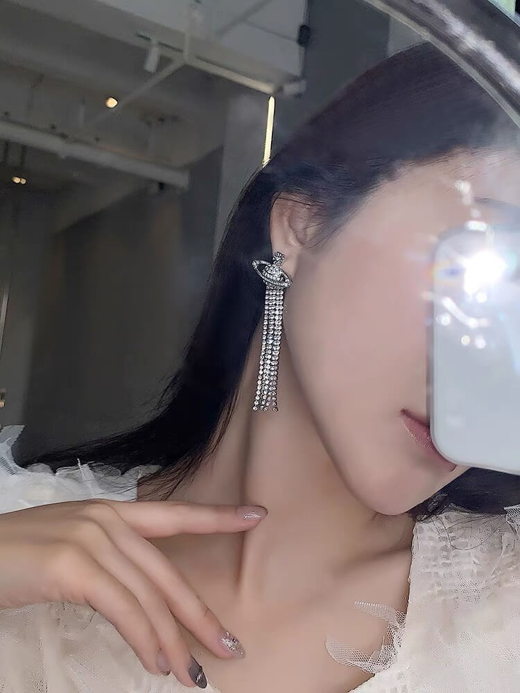 european and american full diamond saturn tassel long fashion trendy earrings eh13168a46