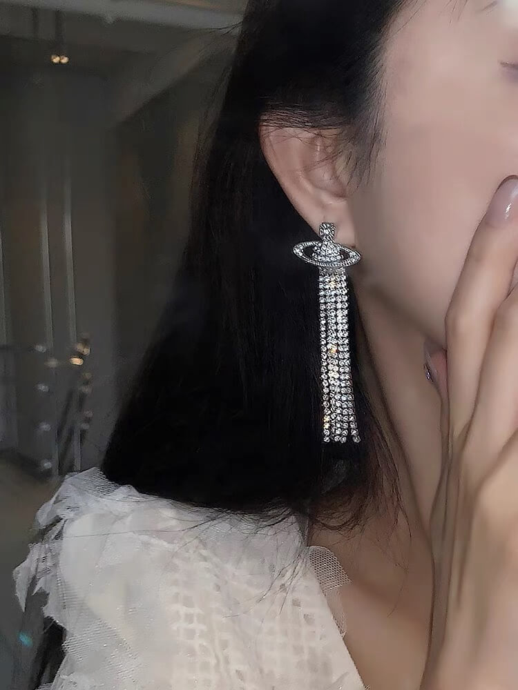 european and american full diamond saturn tassel long fashion trendy earrings eh13168a46