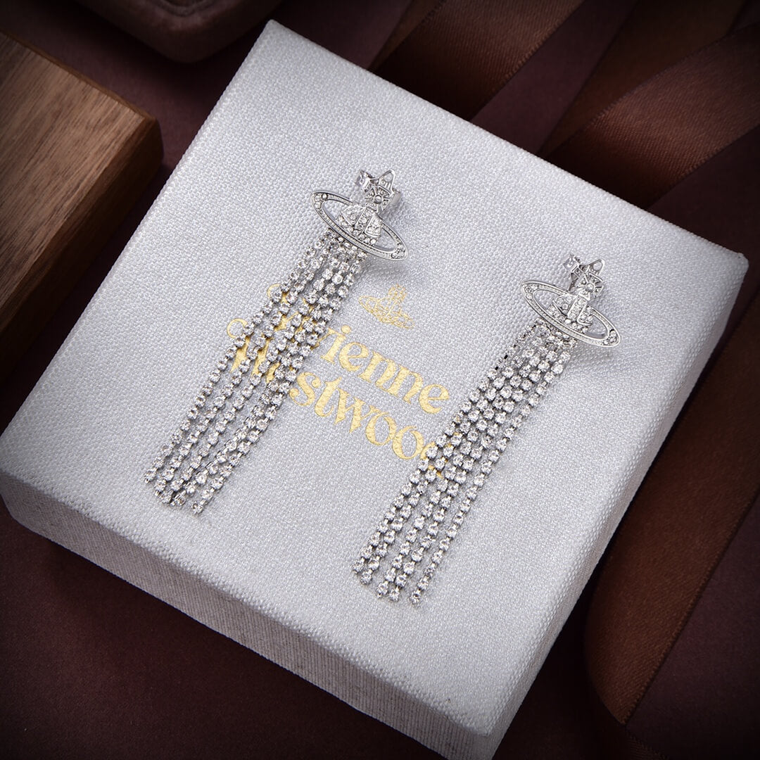 european and american full diamond saturn tassel long fashion trendy earrings eh13168a46