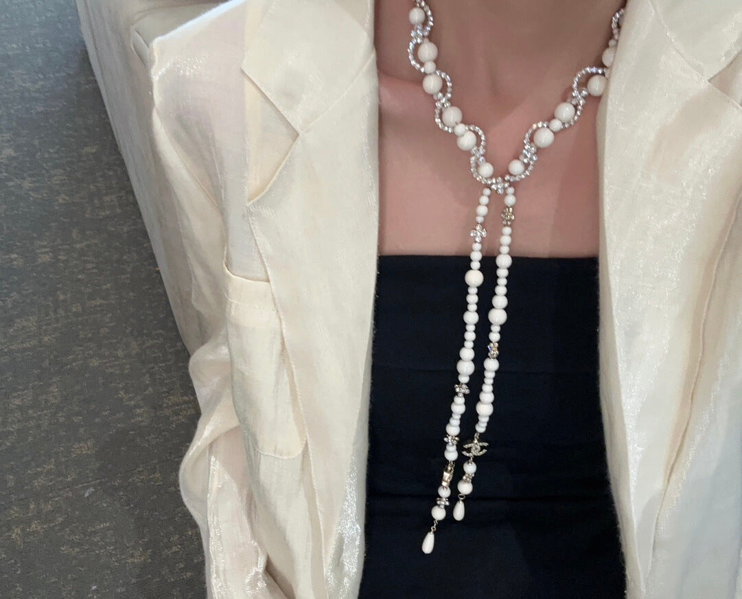 european and american style cross white bead diamond necklace xlc17