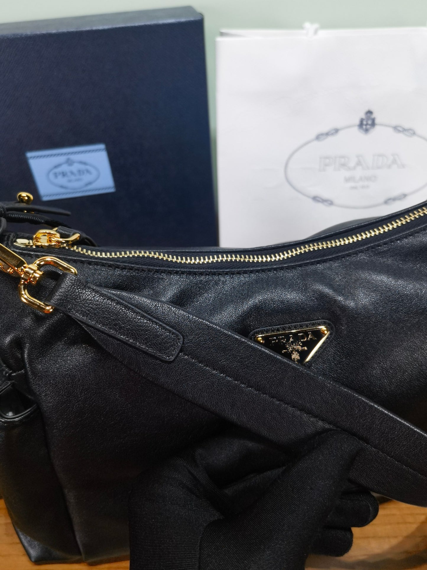 PRADA Explore sheepskin shoulder bag crossbody bag 1BC264 BLACK