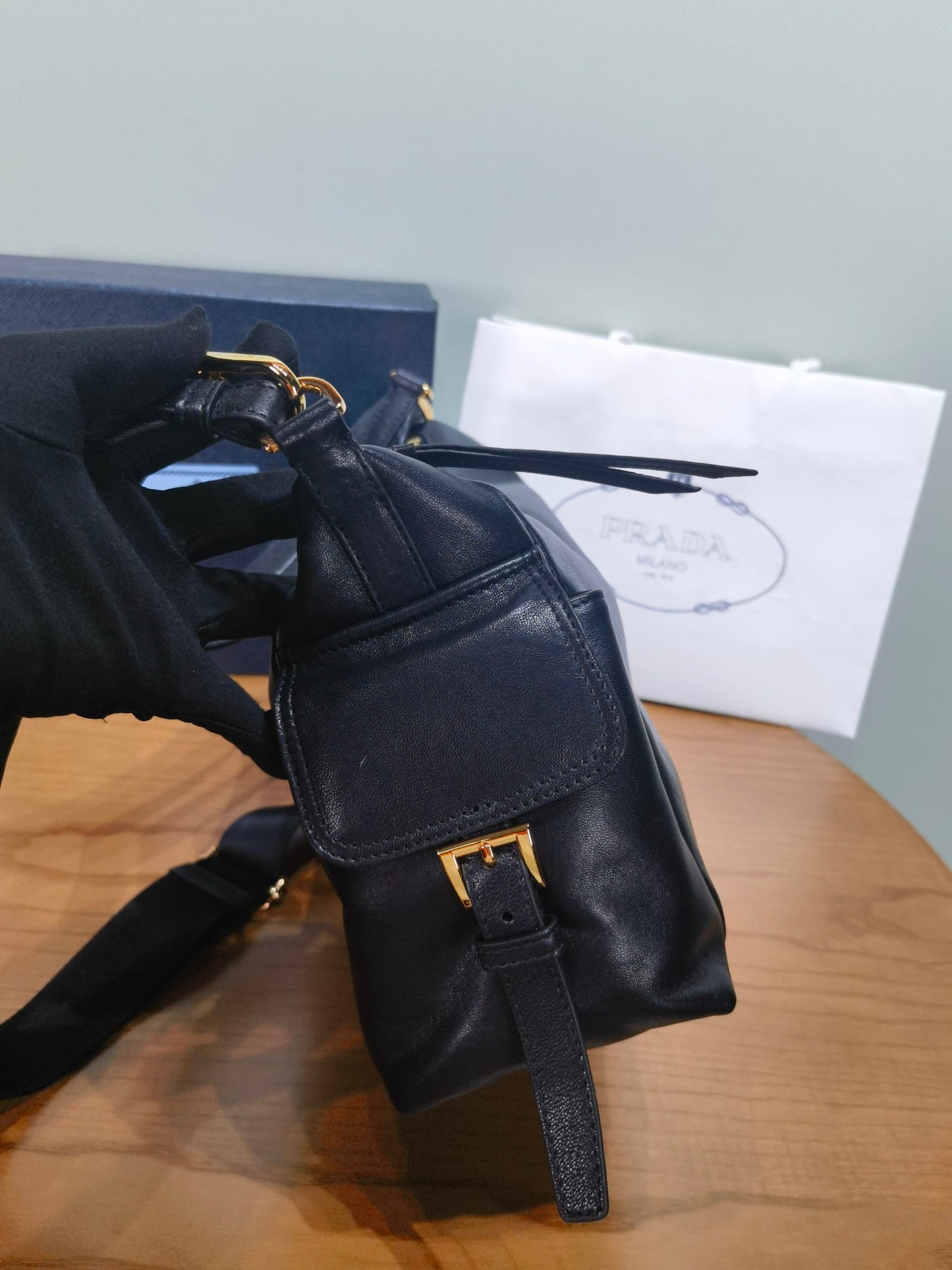 PRADA Explore sheepskin shoulder bag crossbody bag 1BC264 BLACK