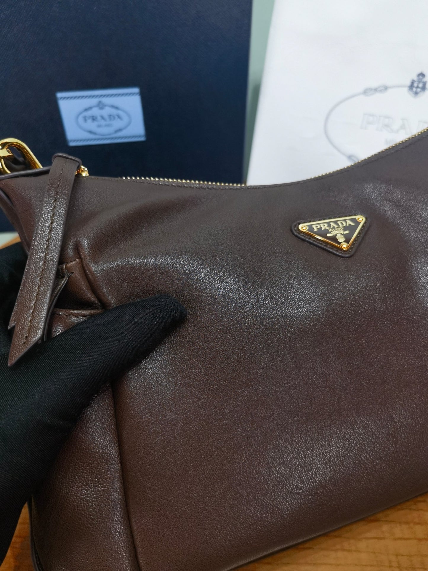 PRADA Explore sheepskin shoulder bag crossbody bag 1BC264 Dark Brown