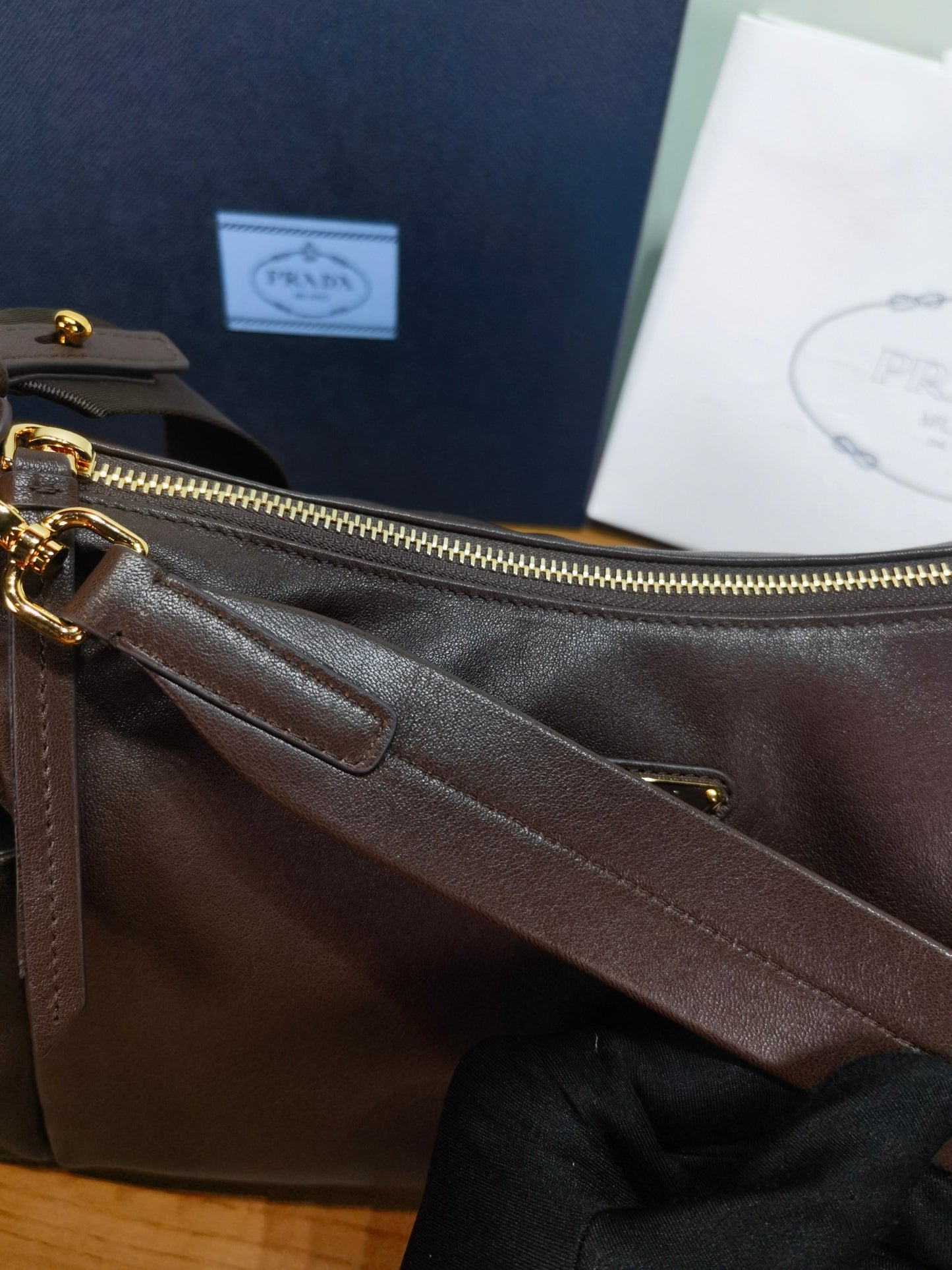 PRADA Explore sheepskin shoulder bag crossbody bag 1BC264 Dark Brown