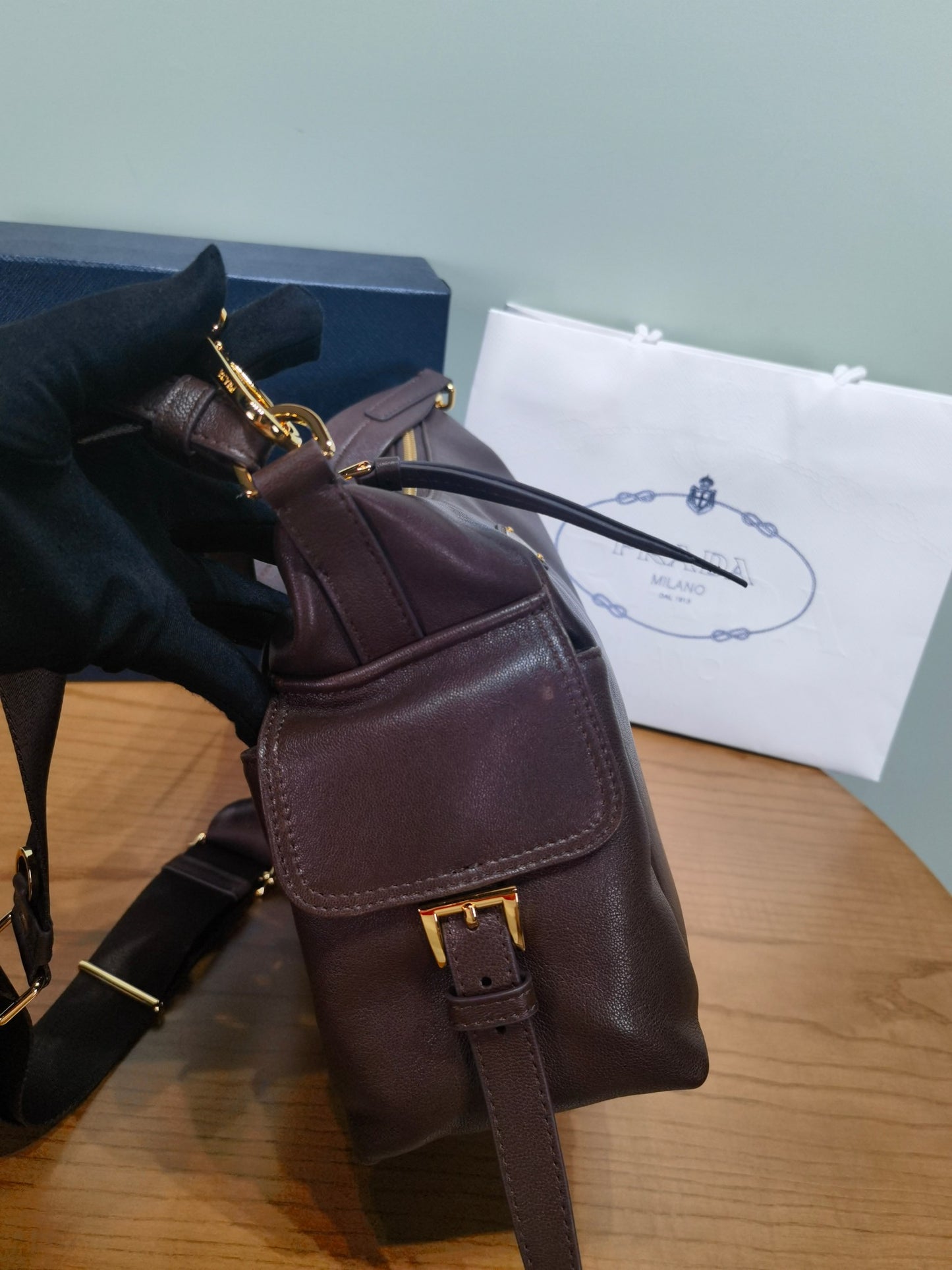 PRADA Explore sheepskin shoulder bag crossbody bag 1BC264 Dark Brown