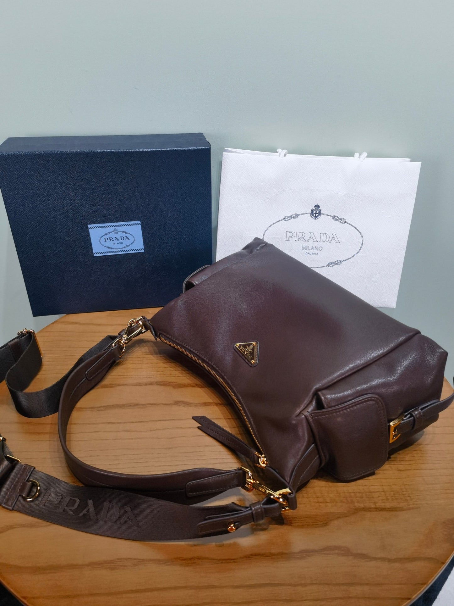 PRADA Explore sheepskin shoulder bag crossbody bag 1BC264 Dark Brown