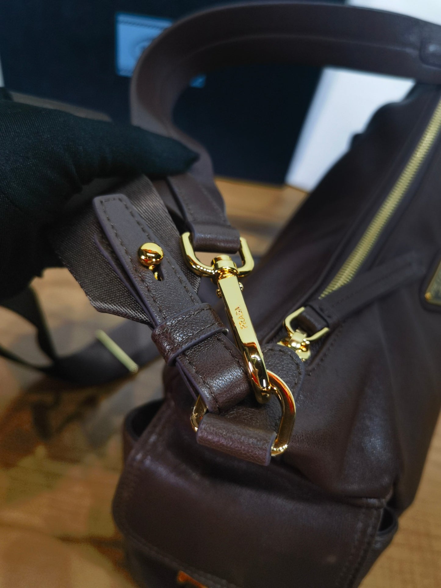 PRADA Explore sheepskin shoulder bag crossbody bag 1BC264 Dark Brown