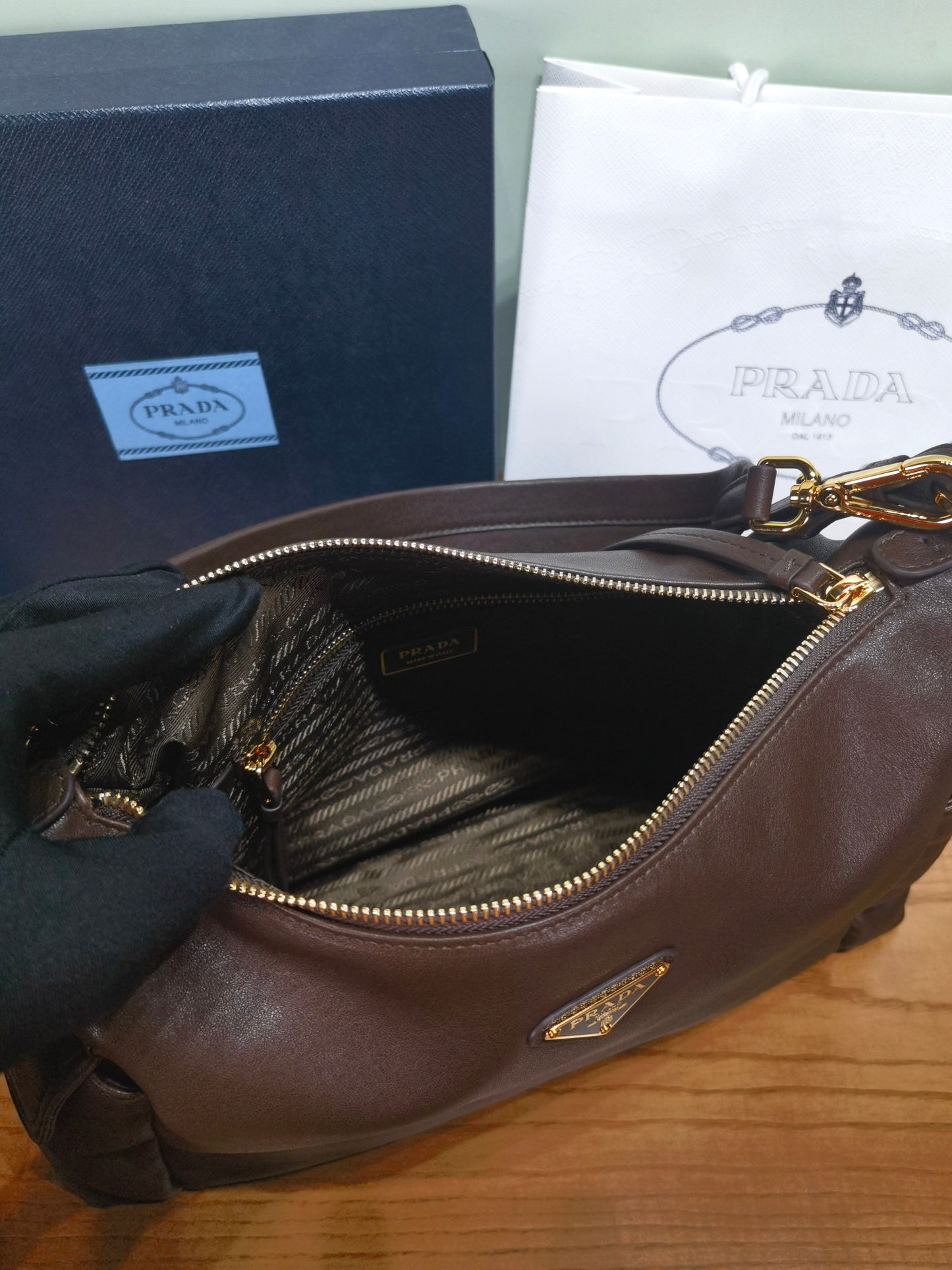 PRADA Explore sheepskin shoulder bag crossbody bag 1BC264 Dark Brown