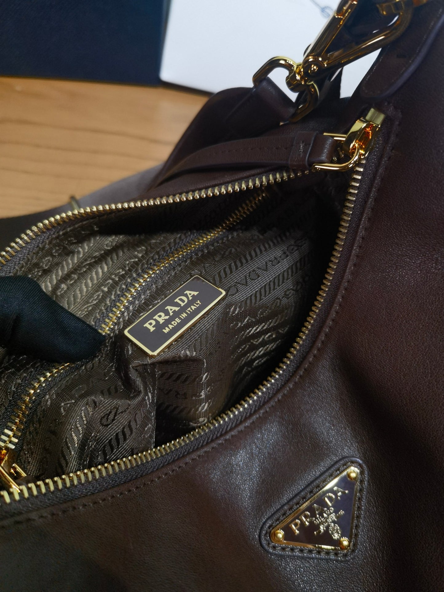 PRADA Explore sheepskin shoulder bag crossbody bag 1BC264 Dark Brown