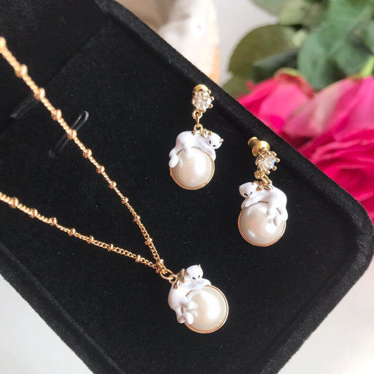 french sweet personalized cat necklace earrings minimalist eh13168a19