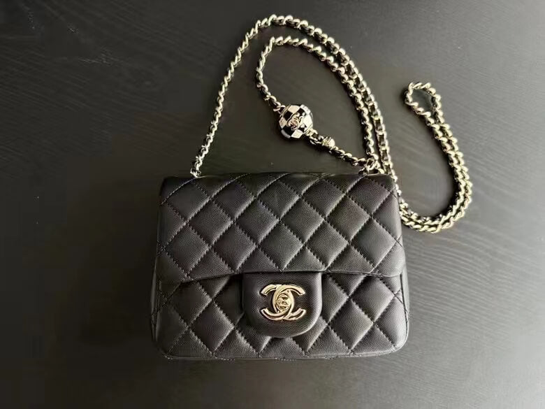 cha g3ep09k5 black mini flap bag lambskin enamel gold tone metal