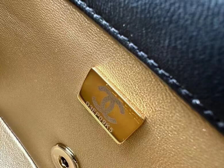 cha g3ep09k5 black mini flap bag lambskin enamel gold tone metal