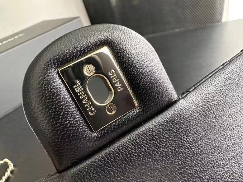 cha g3ep09k5 black mini flap bag lambskin enamel gold tone metal