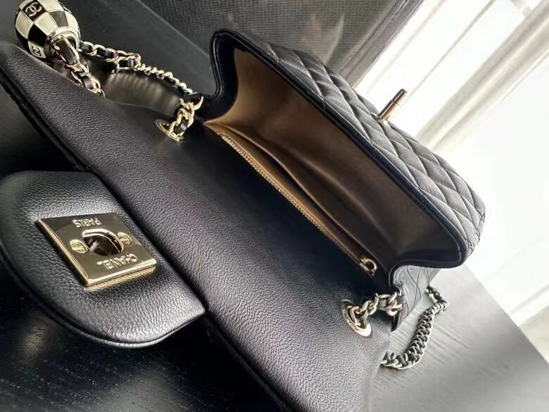 cha g3ep09k5 black mini flap bag lambskin enamel gold tone metal