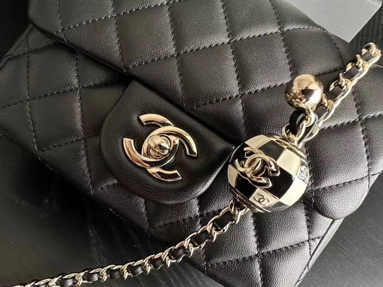cha g3ep09k5 black mini flap bag lambskin enamel gold tone metal