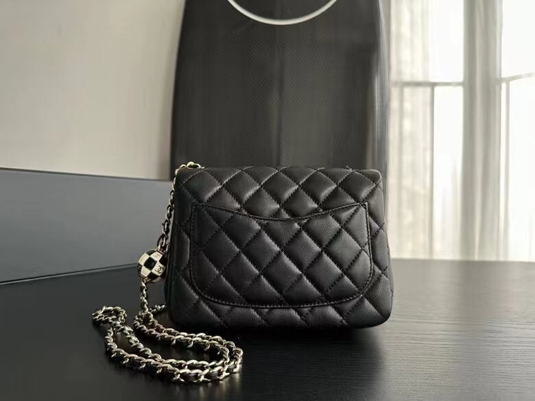 cha g3ep09k5 black mini flap bag lambskin enamel gold tone metal