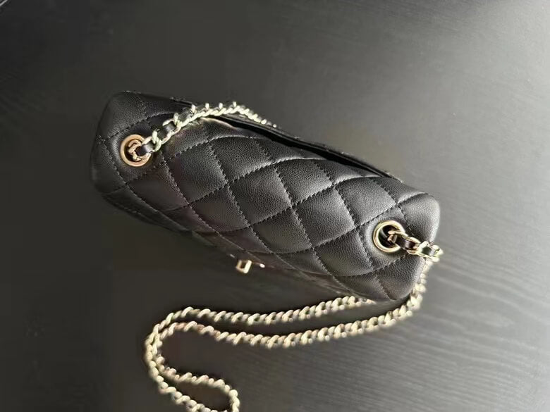 cha g3ep09k5 black mini flap bag lambskin enamel gold tone metal