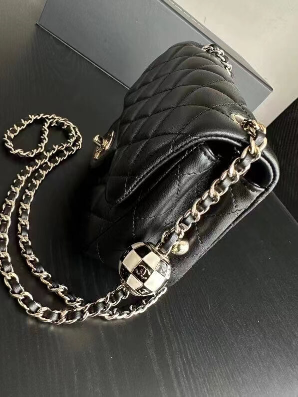 cha g3ep09k5 black mini flap bag lambskin enamel gold tone metal