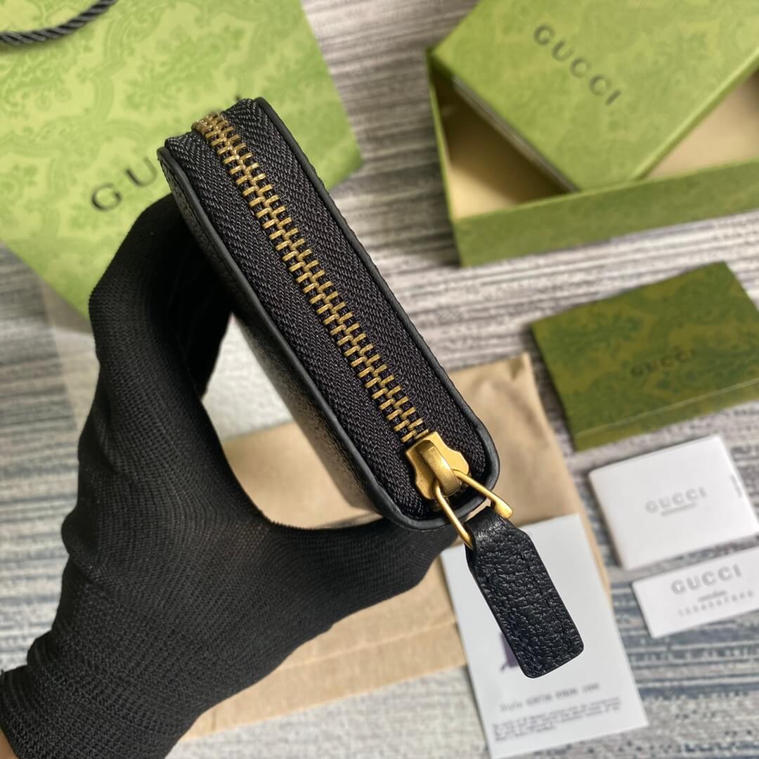 gold zipper man wallet black leather