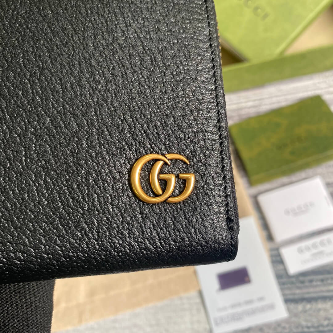 mens gg wallet cowhide real leather black gold zipper 428736 man