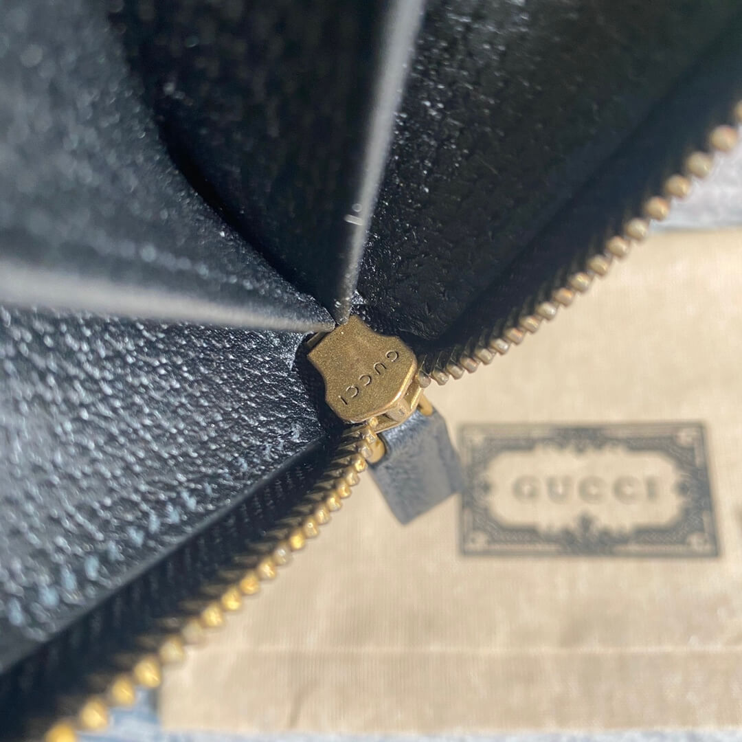 mens gg wallet cowhide real leather black gold zipper 428736 man