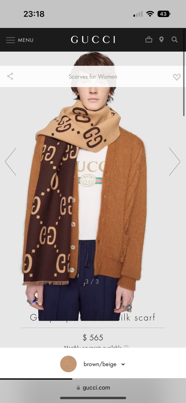 gc230216 gg scarf brown
