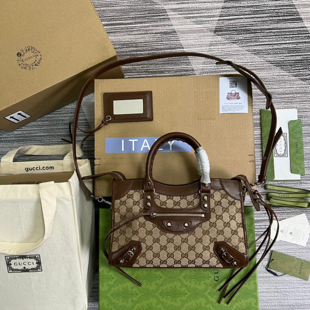 gg 681690 shoulder bag handbag aria real leather pvc brown