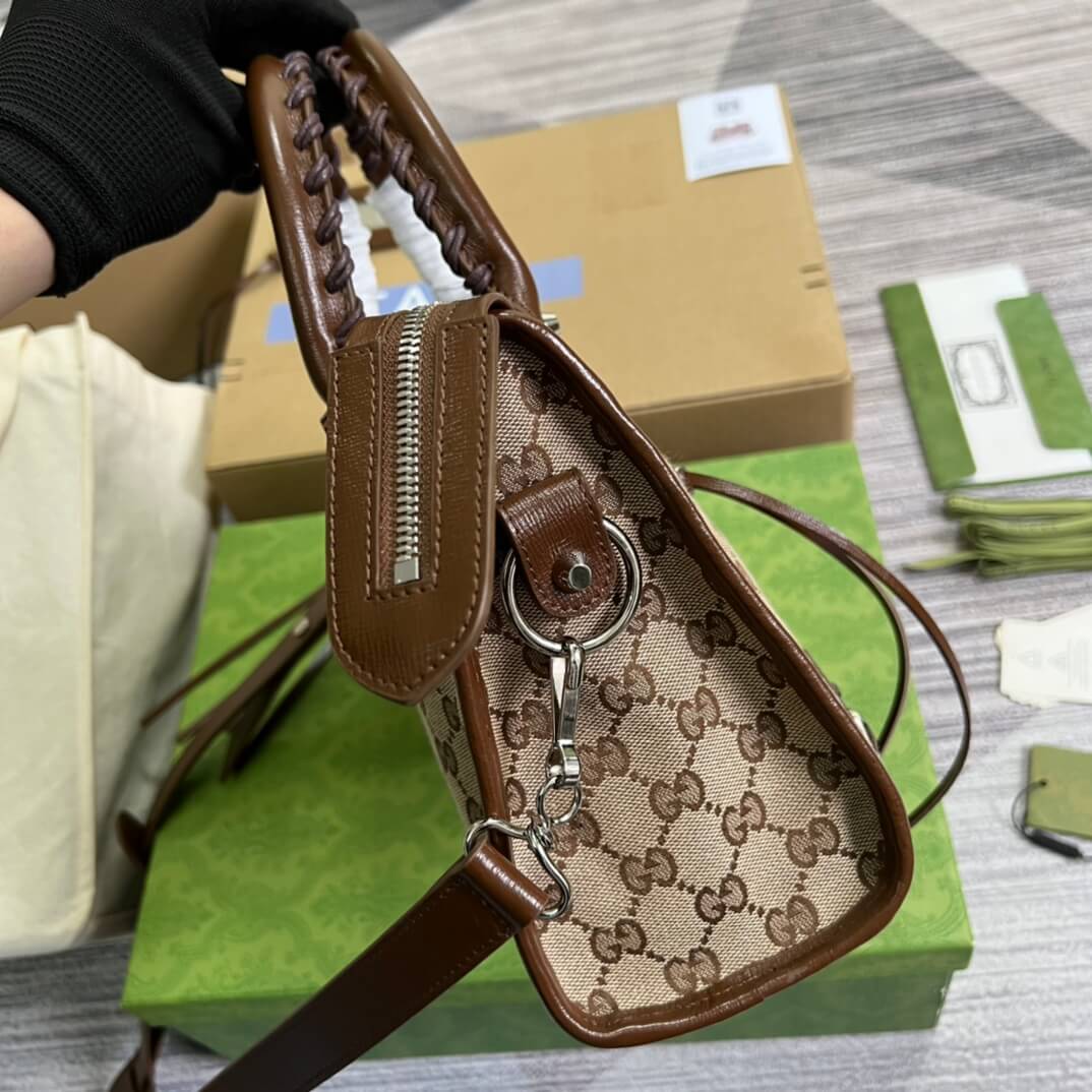 gg 681690 shoulder bag handbag aria real leather pvc brown