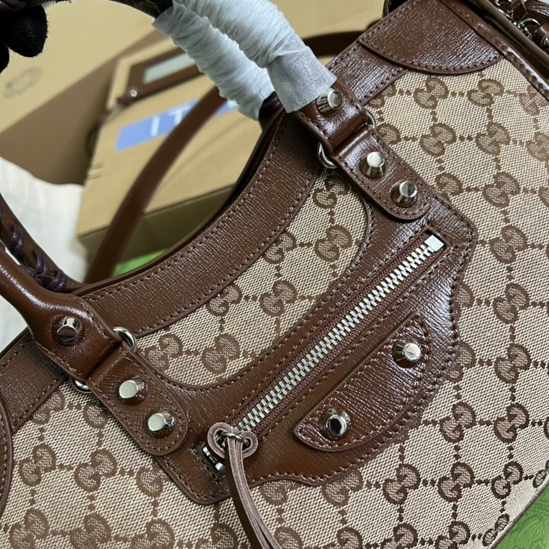 gg 681690 shoulder bag handbag aria real leather pvc brown