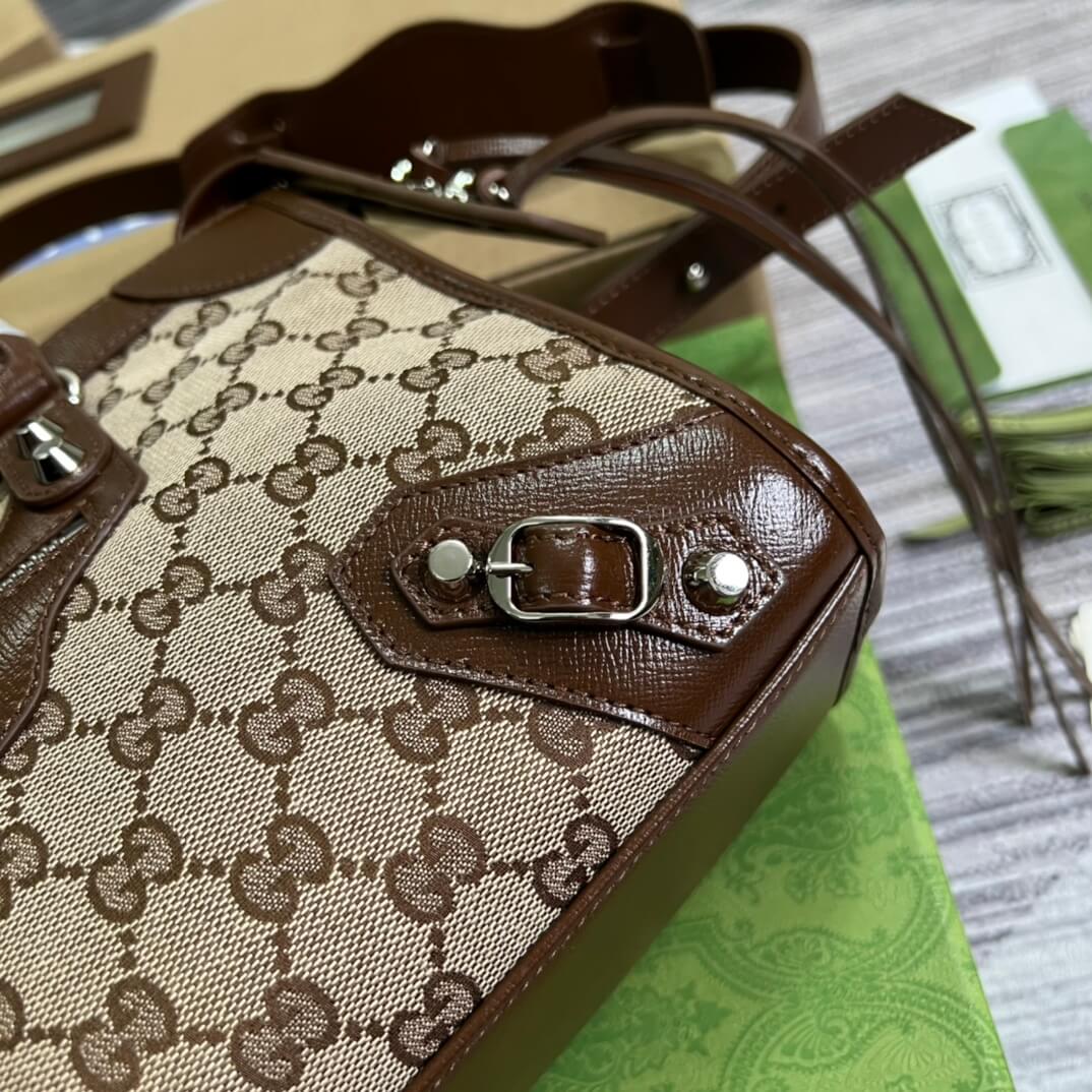 gg 681690 shoulder bag handbag aria real leather pvc brown