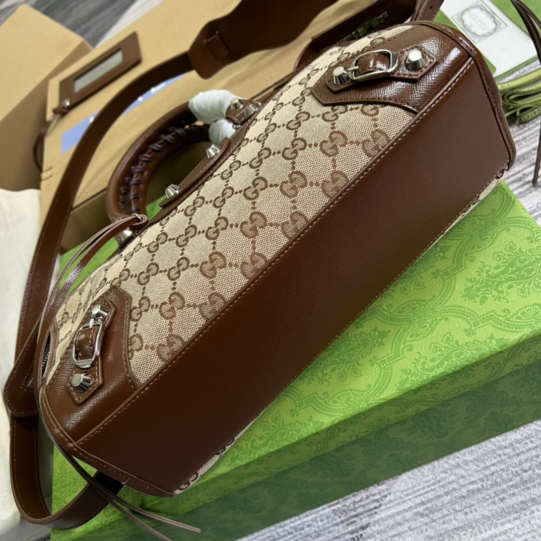 gg 681690 shoulder bag handbag aria real leather pvc brown