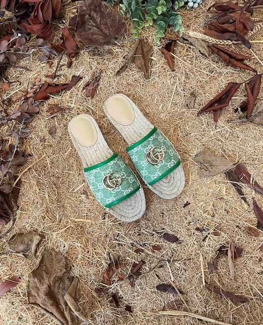 2022 new gg marmont slides slippers green starboard flat canvas sandals